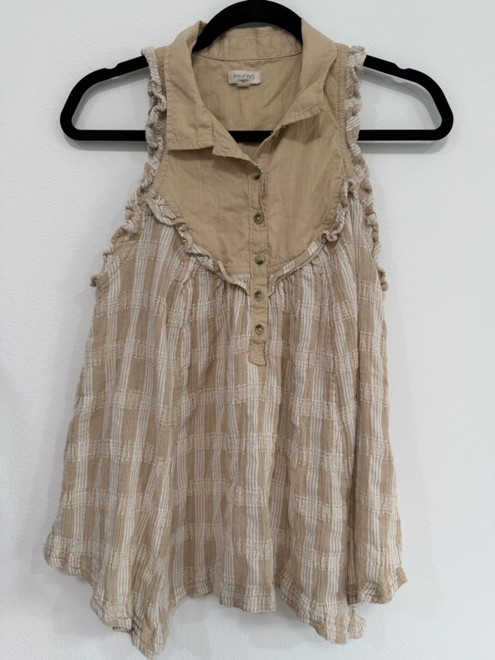 Anthropologie Ruffle Sleeveless Boho Blouse Neutral Romantic Top Size S - Picture 3 of 7